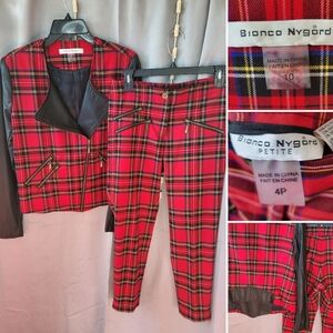 Bianca Nygård Red Plaid Jacket and Pants Set